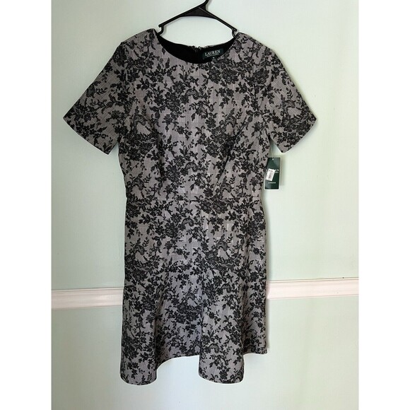 $180 Ralph Lauren Women's Black Pembrook Floral Knit Baba A-Line Day Dress Sz 10 - Picture 5 of 14